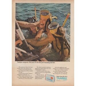 Tampax Tampons Snorkeling Women Original Vintage Magazine Print Ad 1971